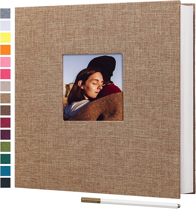 potricher Large Photo Album Self Adhesive 3x5 4x6 5x7 8x10 Pictures Linen Cover 40 Blank Pages Magnetic DIY Scrapbook Album with A Metallic Pen (Khaki, 11x10.6 Inches 40 Pages)