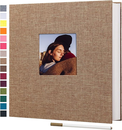 potricher Large Photo Album Self Adhesive 3x5 4x6 5x7 8x10 Pictures Linen Cover 40 Blank Pages Magnetic DIY Scrapbook Album with A Metallic Pen (Khaki, 11x10.6 Inches 40 Pages)
