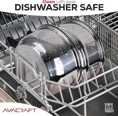 AVACRAFT 18/8 Stainless Steel Double Boiler, 1.5 Quart - Quality Clad Melting Pot for Butter, Chocolate, Cheese, Wax, Sauces - Even Heat, Tempered Glass Lid, Long Handle, Bottom has 5 Layers