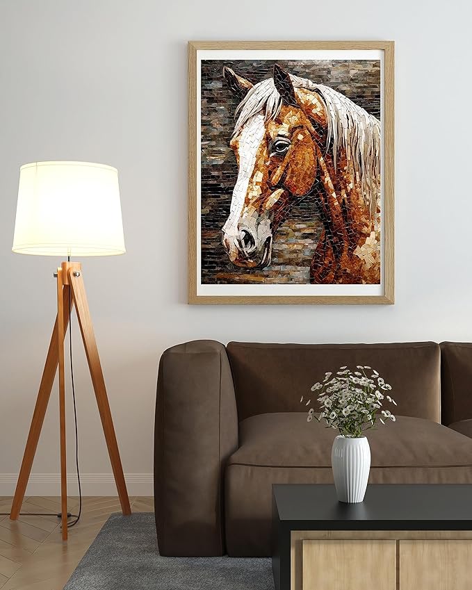 Moohue Stamped Cross Stitch Kits for Adults Skull 14CT Pre Printed Cross Stitch Kits for Beginners (Horse)