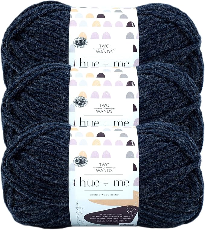 Lion Brand Yarn, Hue + Me Chunky Yarn for Crocheting, Knitting, and Crafts, Peacoat, 3 Pack