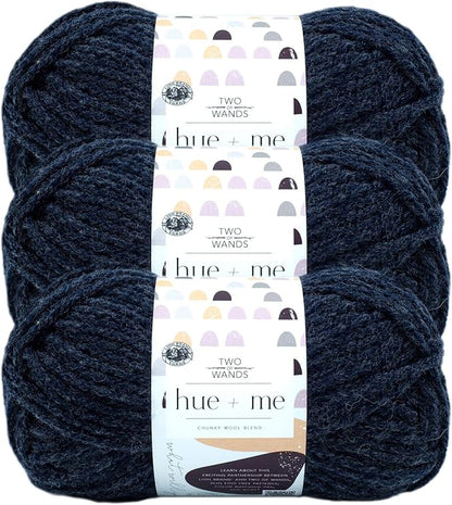 Lion Brand Yarn, Hue + Me Chunky Yarn for Crocheting, Knitting, and Crafts, Peacoat, 3 Pack