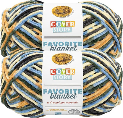 Lion Brand Yarn, Cover Story Favorite Blanket Yarn for Knitting and Crochet, 223 Yards, Sandstorm, 2 Pack
