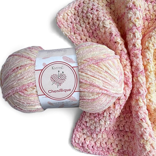 Chenillique Velvet Chenille Yarn for Crocheting, 4-Pack (856Yds / 400G), Free Patterns, Beginners Friendly - Soft Baby Yarn for Knitting Baby Blanket - #4 Medium Worsted Weight - Pink Sorbet