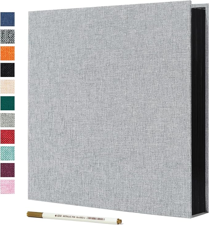 Spbapr Large Photo Album Self Adhesive Linen Cover Magnetic Scrapbook Album DIY Scrap Book 60 Black Sticky Pages for 3x5 4x6 5x7 8x10 Pictures with A Metal Pen
