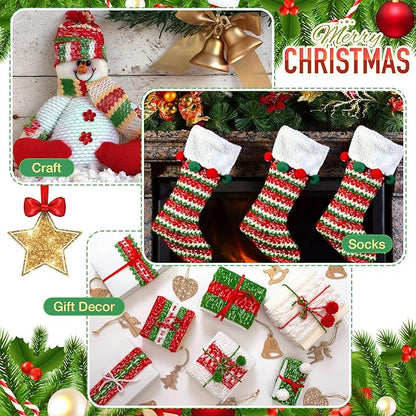 Timgle 6 Pcs Skeins Christmas Yarn for Crocheting 186 Yard Christmas Glitter Yarn Soft Each 100g/ 3.53 oz Knitting Crocheting Gift Craft Project Assorted Starter (Mixcolor Red Green)