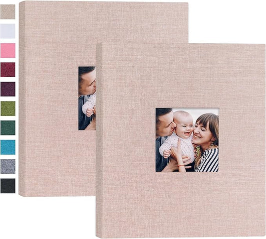 Mublalbum 2 Pack Small 8x10 Photo Album 2 Pack Linen Cover with Display Window Mini Picture Book Each Holds 52 Vertical Pockets for Artwork Postcards or Pictures Storage (Beige)