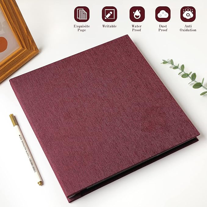 Spbapr Large Photo Album Self Adhesive Linen Cover Magnetic Scrapbook Album DIY Scrap Book 60 Black Sticky Pages for 4x6 5x7 8x10 10x12 Pictures with A Metal Pen