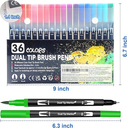 Halobios Dual Brush Marker Pens, 36 Colors Art Markers with Fine and Brush Tip Coloring Markers for Adults, Marker for Journaling Calligraphy Drawing Sketching Doodling Illustrating
