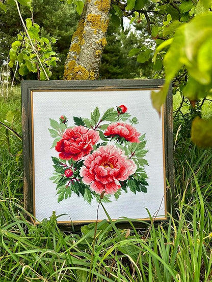 RIOLIS - Tree Peony 1854, Floral Cross Stitch Kits 15,75" x15,75, Cross Stitch Kits for Beginners & Advanced, Crossstitching Kits Adult, Counted Stitching Kits, Flowers Embroidery Kit