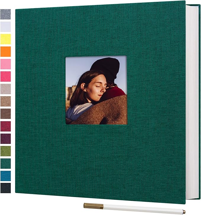 potricher Large Photo Album Self Adhesive 4x6 5x7 8x10 Pictures Linen Cover 80 Blank Pages Magnetic DIY Scrapbook Albums with A Metallic Pen (Dark Green)