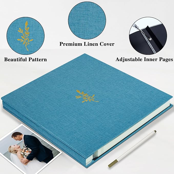 Remowith Self Adhesive Photo Album, Sky Blue Scrapbook Album with DIY 40 Blank Pages, Wedding Photo Album with A Metallic Pen for 4x6 5x7 2x3 Pictures, 10.6"x11"