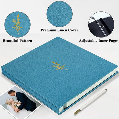 Remowith Self Adhesive Photo Album, Sky Blue Scrapbook Album with DIY 40 Blank Pages, Wedding Photo Album with A Metallic Pen for 4x6 5x7 2x3 Pictures, 10.6"x11"
