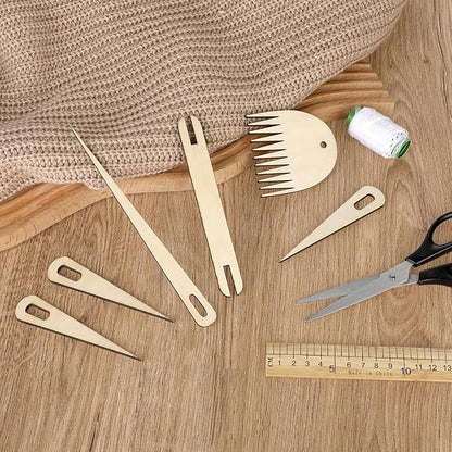 7 Pcs Wood Hand Loom Stick Set, Weaving Tools with 5 Wooden Weaving Crochet Needles, 1 Wooden Shuttle and Wood Weavings Comb for Knitted DIY Crafts Supplies