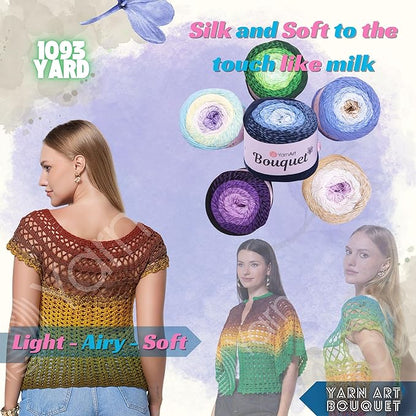 2 Skein Yarn Art Bouquet 100% Cotton 250grx2 550yardsx2 Multicolor Cotton Cake Yarn, Ombre More Softness, Gradient Rainbow Crochet Spring Summer Light 3, Top 5 Most Used Colors (Bouquet 717)