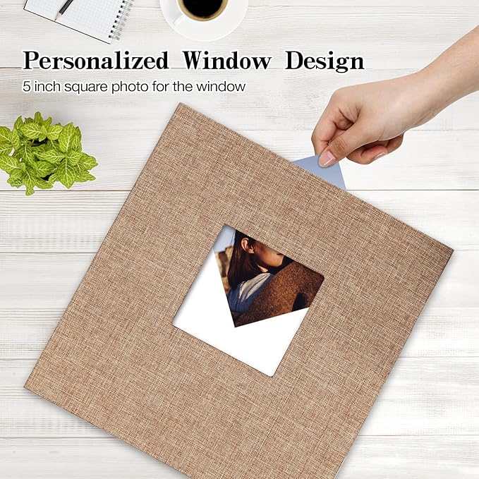 potricher Large Photo Album Self Adhesive 3x5 4x6 5x7 8x10 10x12 Pictures Linen Cover 40 Blank Pages Magnetic DIY Scrapbook Album with A Metallic Pen (Khaki, 13.2x12.8 inches 40 Pages)