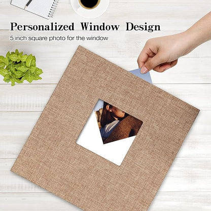 potricher Large Photo Album Self Adhesive 3x5 4x6 5x7 8x10 10x12 Pictures Linen Cover 40 Blank Pages Magnetic DIY Scrapbook Album with A Metallic Pen (Khaki, 13.2x12.8 inches 40 Pages)