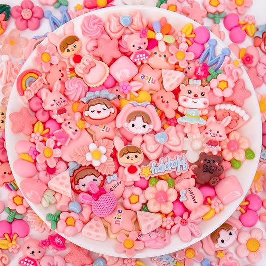 100Pcs Slime Charms, Mixed Cute Resin Charms Set for Scrapbooking, Phone Cases, Hair Accessories, Fake Candy Decor, Crafting Embellishments & DIY Keychains