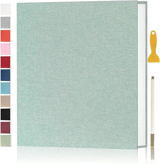 Aenbuslm Photo Album Self Adhesive Pages for 4x6 5x7 8x10 Pictures Scrapbook Magnetic Photo Albums with Sticky Pages Books with A Metallic Pen for Baby Wedding Family 11x10.6 Green 60 Pages