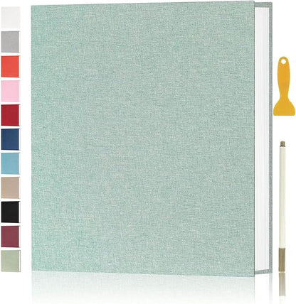 Aenbuslm Photo Album Self Adhesive Pages for 4x6 5x7 8x10 Pictures Scrapbook Magnetic Photo Albums with Sticky Pages Books with A Metallic Pen for Baby Wedding Family 11x10.6 Green 40 Pages