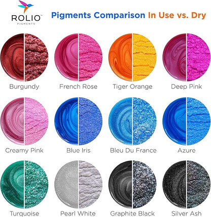 Rolio Premium Mica Powder Pearlescent Color Pigment - Art Set for Epoxy Resin - for Soap Making, Nail Polish, Lip Gloss, Eye Shadow, Slime & Candle Jars - 10g, 24 Jars - (Original Set)