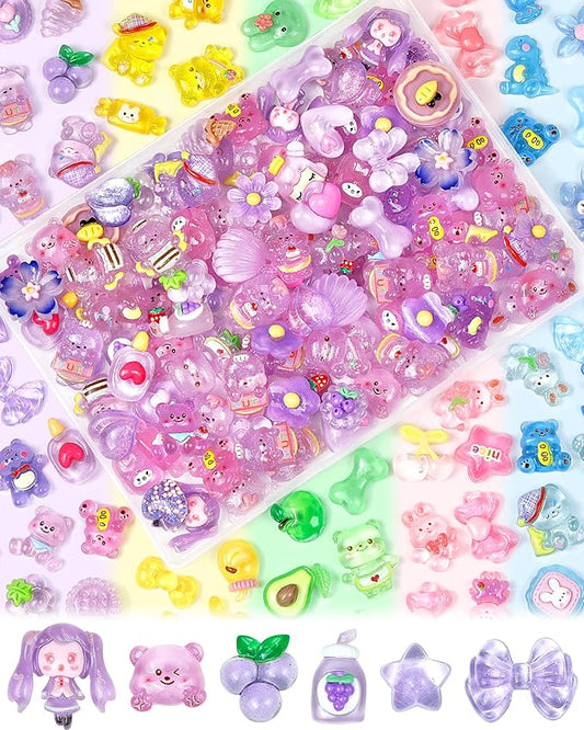 FIVEIZERO 100PCS Cute Slime Charms Bulk Set – Kawaii Flatback Resin Charms for Crafts, Mini Decoden Acrylic Embellishments for Phone Junk Cases, Scrapbooking & DIY Decoration (Purple)