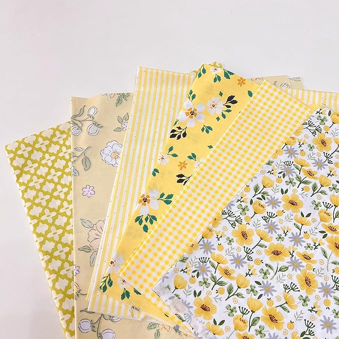 7Pcs 20" x 20" Cotton Fabric DIY Making Supplies Quilting Patchwork Fabric Fat Quarter Bundles DIY for Quilting Cotton Patchwork Cushions (Yellow, 20" x 20")