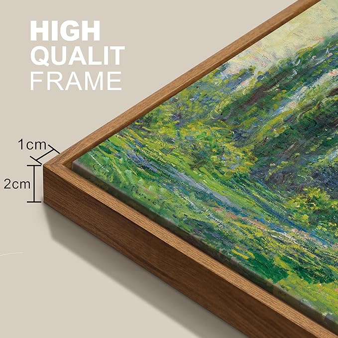 WENGTIAO Claude Monet Framed Canvas Wall Art Prints, Classic La Route De Vétheuil oil Painting Reproduction Retro Country Landscape Picture Wall Decor Artwork for Living Room Bedroom Office 12x16 inch
