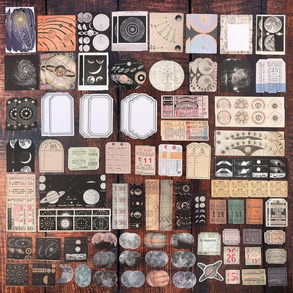 Draupnir 200pcs Vintage Junk Journal Supplies,Scrapbook Supplies Scrapbooking Paper and Stickers Ephemera for Art Aesthetic Journaling Kit Collage(Celestial)