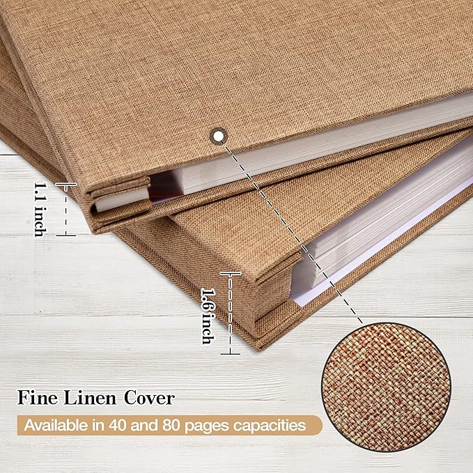 potricher Large Photo Album Self Adhesive 4x6 5x7 8x10 Pictures Linen Cover 80 Blank Pages Magnetic DIY Scrapbook Albums with A Metallic Pen (Khaki)