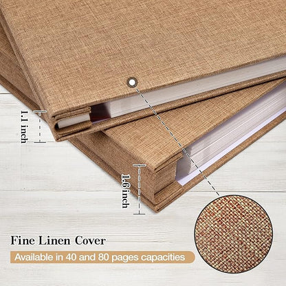 potricher Large Photo Album Self Adhesive 4x6 5x7 8x10 Pictures Linen Cover 80 Blank Pages Magnetic DIY Scrapbook Albums with A Metallic Pen (Khaki)