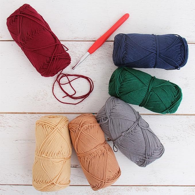 Threadart Crochet Pure Cotton Size 2 Yarn Set | Gemstone Colors | Pack of 6 Skeins Each 50 Grams | Fine #2 Yarn | 165 yds per Skein