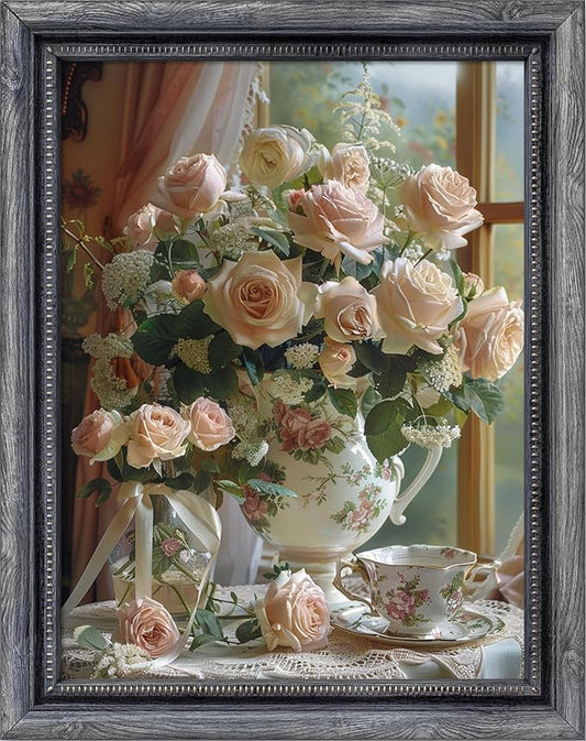 Leczany Cross Stitch Patterns Stamped Kit for Beginners | Embroidery Supplies DIY Craft Kit Needlepoint for Adults Starter | 11CT, 3 Strands | Rose by The Window 15.8x20.9 inches