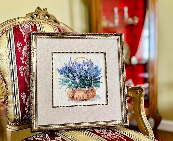 RIOLIS - French Lavender 1404, Cross Stitch Kits 9¾"x9¾, Cross Stitch Kits for Adults, Counted Cross Stitch Kits, Embroidery Kit for Beginners & Advanced, Floral Crossstitching Kits