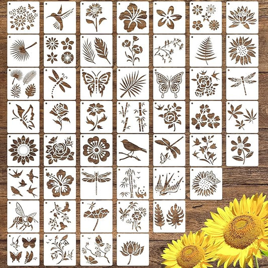 50 PCS Flower Painting Stencils Reusable Flower Stencils for Painting on Wood Rocks Canvas Fabric Glass Pottery 4x4 Inch