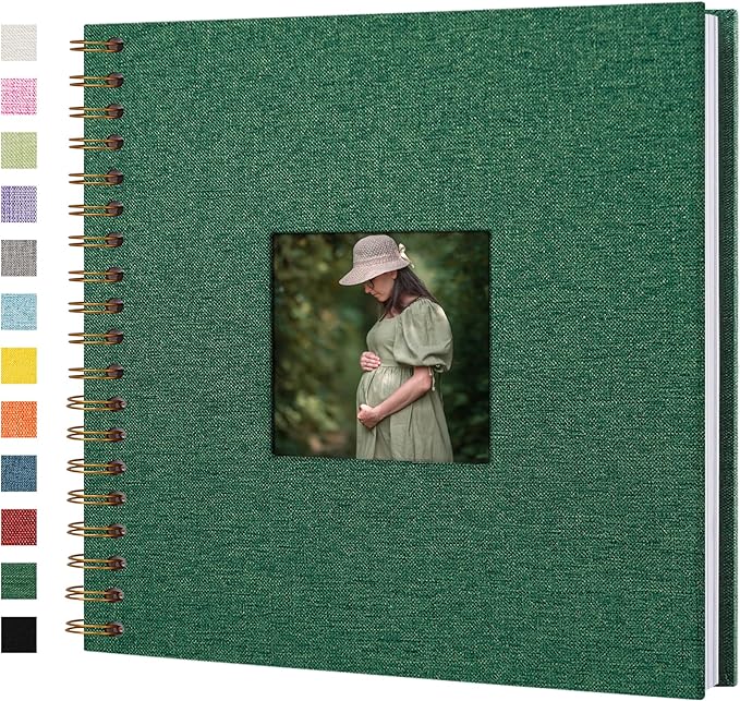 Yopih Linen Covered Scrapbook Photo Album, 10x10 Inches with Hardcover Kraft White Pages - Ideal for Travel, Wedding, Guest Book, Christmas, Baby Shower (20 Sheets/40 Pages)