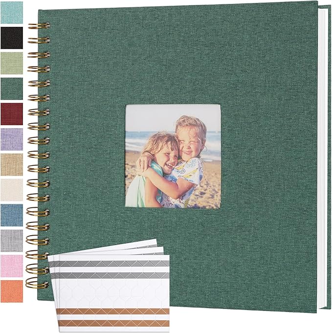 Scrapbook Photo Album 10x10 Inches 40 Pages Hardcover Kraft Paper Linen Cover Scrap Book Memory Book DIY Scrapbook Albums for Wedding Baby Boyfriend Travel Anniversary Family, Green