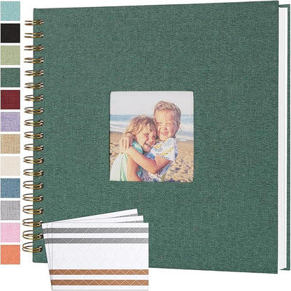 Scrapbook Photo Album 10x10 Inches 80 Pages Hardcover Kraft Paper Linen Cover Scrap Book Memory Book DIY Scrapbook Albums for Wedding Baby Boyfriend Travel Anniversary Family, Green