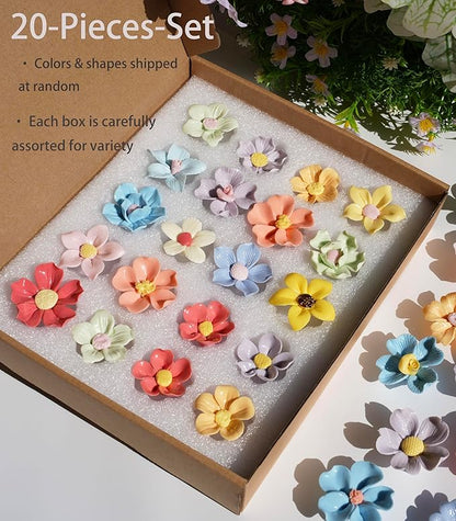 Lanyani 30 Pieces 3D Ceramic Flower Mosaic Tiles for Art Crafts, Multicolored Petal Glass Porcelain Mosaic Tiles Pieces Various Bouquet Tile for Home Decor and Mosaic DIY