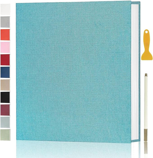Aenbuslm Photo Album Self Adhesive Pages for 4x6 5x7 8x10 Pictures Scrapbook Magnetic Photo Albums with Sticky Pages Books with A Metallic Pen for Baby Wedding Family 13.2x12.8 LightBlue 40 Pages