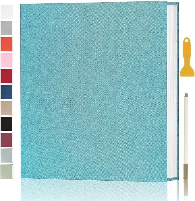 Aenbuslm Photo Album Self Adhesive Pages for 4x6 5x7 8x10 Pictures Scrapbook Magnetic Photo Albums with Sticky Pages Books with A Metallic Pen for Baby Wedding Family 11x10.6 LightBlue 40 Pages