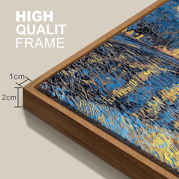 WENGTIAO Framed Canvas Wall Art of Starry Night Over The Rhone by Van Gogh Oil Paintings Famous Artist Reproduction Artwork Pictures Giclee Canvas Prints for Living Room Bedroom Study 12”x16”