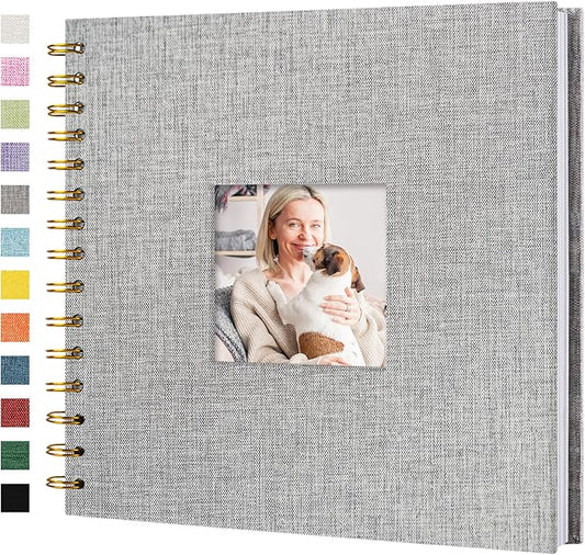 Hiwhy Scrapbook Photo Album Linen Cover, 8 x 8 Inch Hardcover Kraft White Pages Memory Book, for Travel Wedding Guest Book Christmas Baby Shower (20 Sheets/ 40 Pages,Grey)