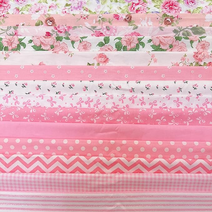 14pcs 20" x 20" Cotton Fabric DIY Making Supplies Quilting Patchwork Fabric Fat Quarter Bundles DIY for Quilting Cotton Patchwork Cushions (14pcs Pink, 20" x 20")