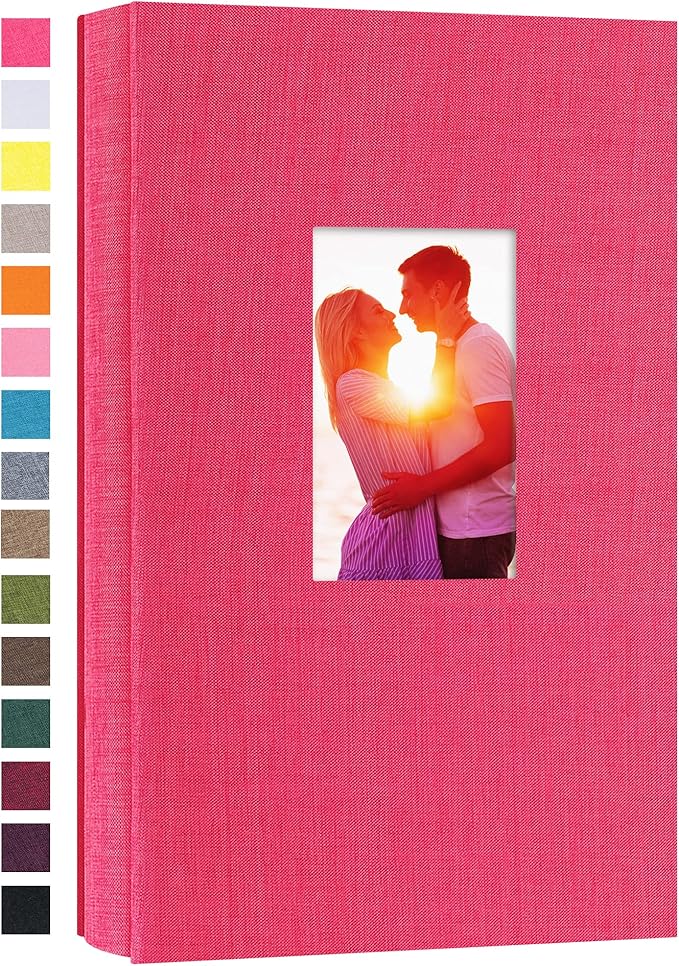 potricher Small Photo Album for 4x6 300 Photos Linen Cover Picture Book for Family Wedding Anniversary and Baby (Rose Red)