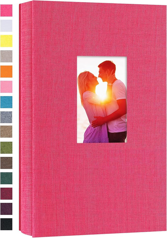 potricher Small Photo Album for 4x6 300 Photos Linen Cover Picture Book for Family Wedding Anniversary and Baby (Rose Red)