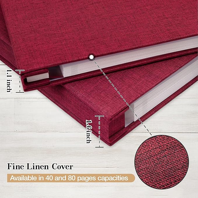 potricher Large Photo Album Self Adhesive 3x5 4x6 5x7 8x10 10x12 Pictures Linen Cover 80 Blank Pages Magnetic DIY Scrapbook Albums with A Metallic Pen (Red)