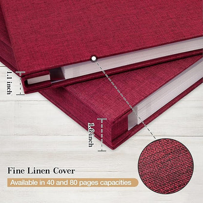 potricher Large Photo Album Self Adhesive 4x6 5x7 8x10 Pictures Linen Cover 80 Blank Pages Magnetic DIY Scrapbook Albums with A Metallic Pen (Red)