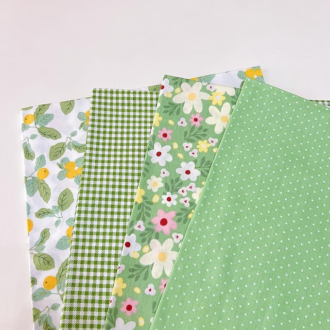 7Pcs 20" x 20" Cotton Fabric DIY Making Supplies Quilting Patchwork Fabric Fat Quarter Bundles DIY for Quilting Cotton Patchwork Cushions (Green Flowers, 20" x 20")