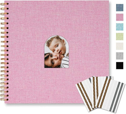 Vienrose 10X10 Inch DIY Scrapbook Album Linen Arch Window Photo Album 20 Blank Pages Scrap Book Photo Albums for Wedding Baby Shower, Pink